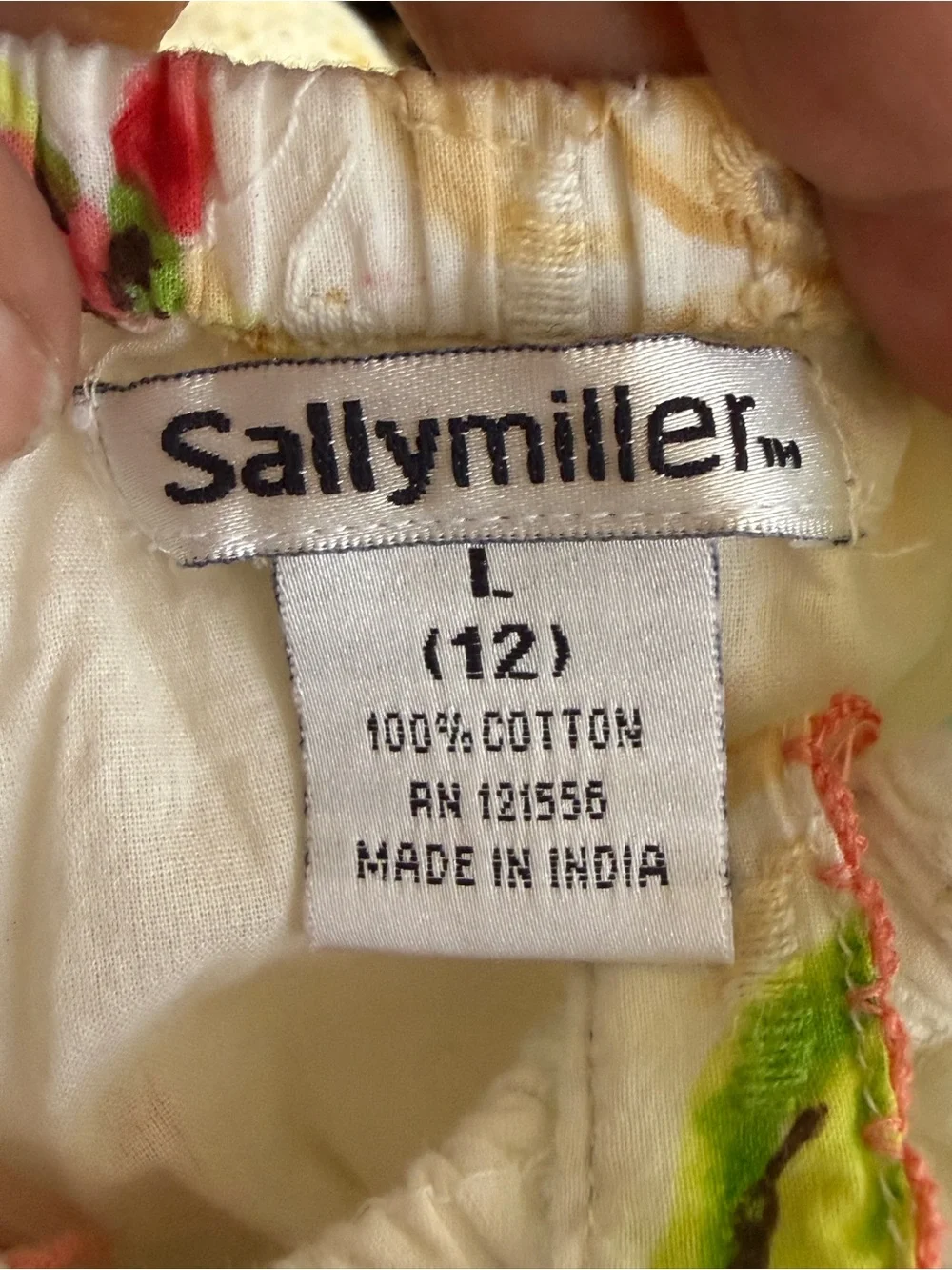 Sally Miller White Eyelet Dress with Pink, Green & Yellow Floral Print
